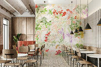 Artistic wildflower wallpaper with layered brushstrokes creating a dreamy garden meadow scene.