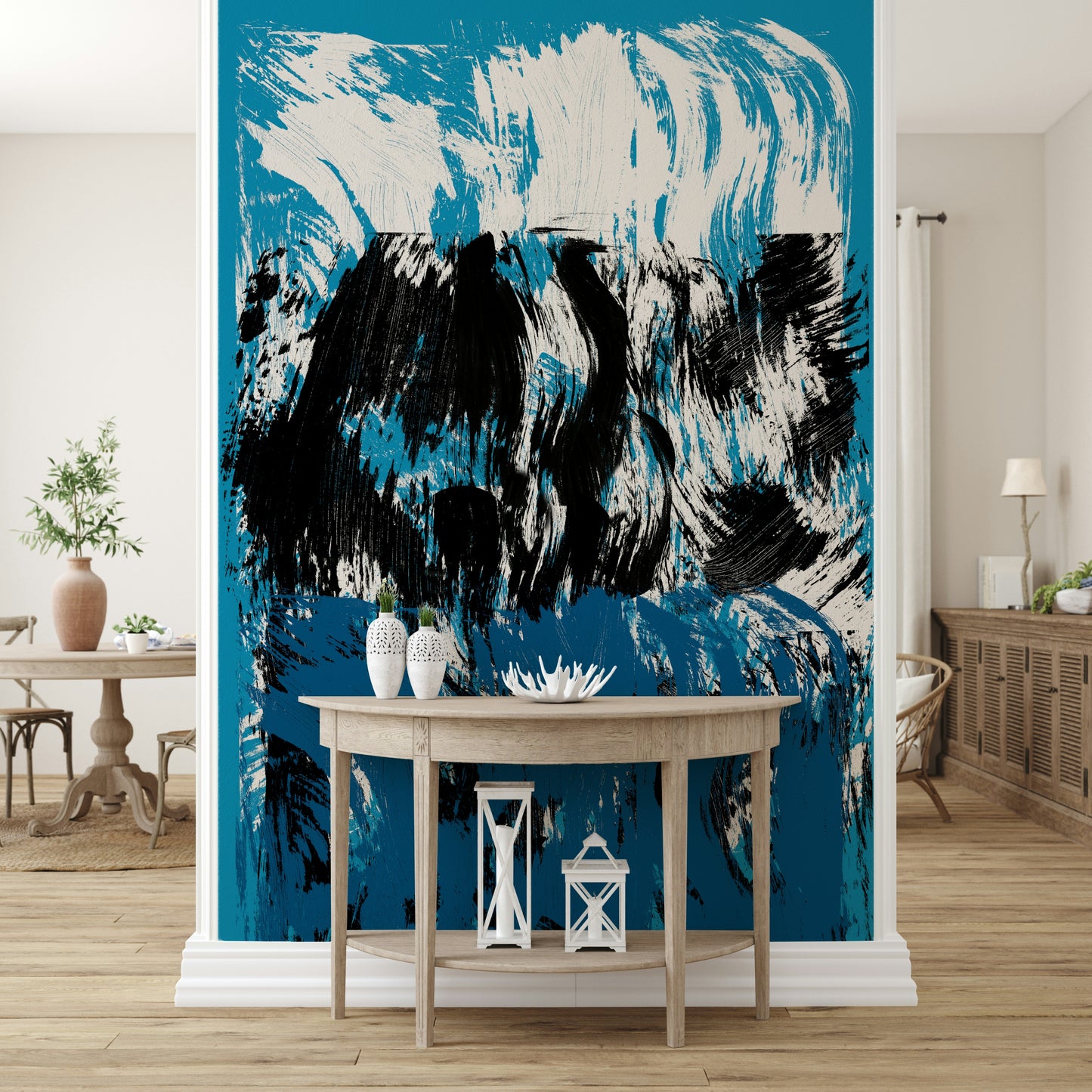 A dynamic wallpaper featuring sweeping brushstrokes that mimic turbulent ocean waters.