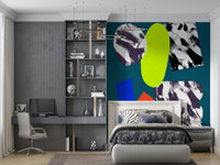 A creative abstract wallpaper combining bright geometric forms and expressive brush textures.