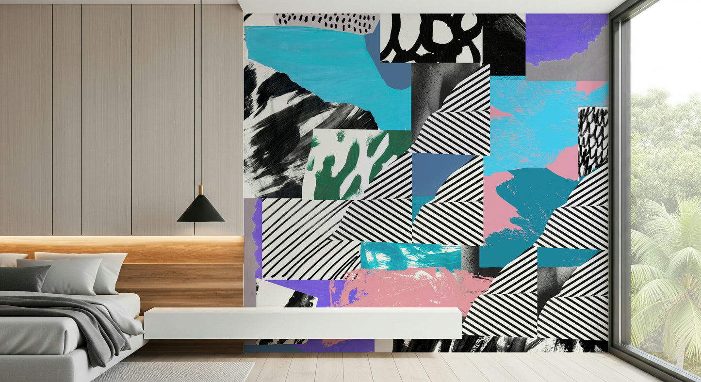 A joyful wallpaper bursting with vibrant abstract forms and playful pattern combinations.