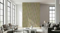 Off-white wallpaper featuring hand-drawn retro leaves rising along slender botanical vine stripes.