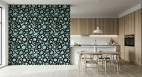 A gemstone wallpaper featuring layered turquoise agate slices in an intricate repeating pattern.