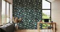Organic agate shapes in swirling turquoise tones forming a bold gemstone-inspired wallpaper.