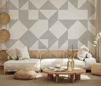 A minimalist line blocks wallpaper featuring geometric squares and triangles formed with fine parallel lines.