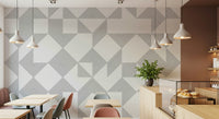 Linear diamonds and triangles forming a sleek contemporary pattern in this minimalist wallpaper.