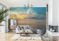 A tropical sunset with still waters and lush evening clouds captured in the Borneo Beach wallpaper.