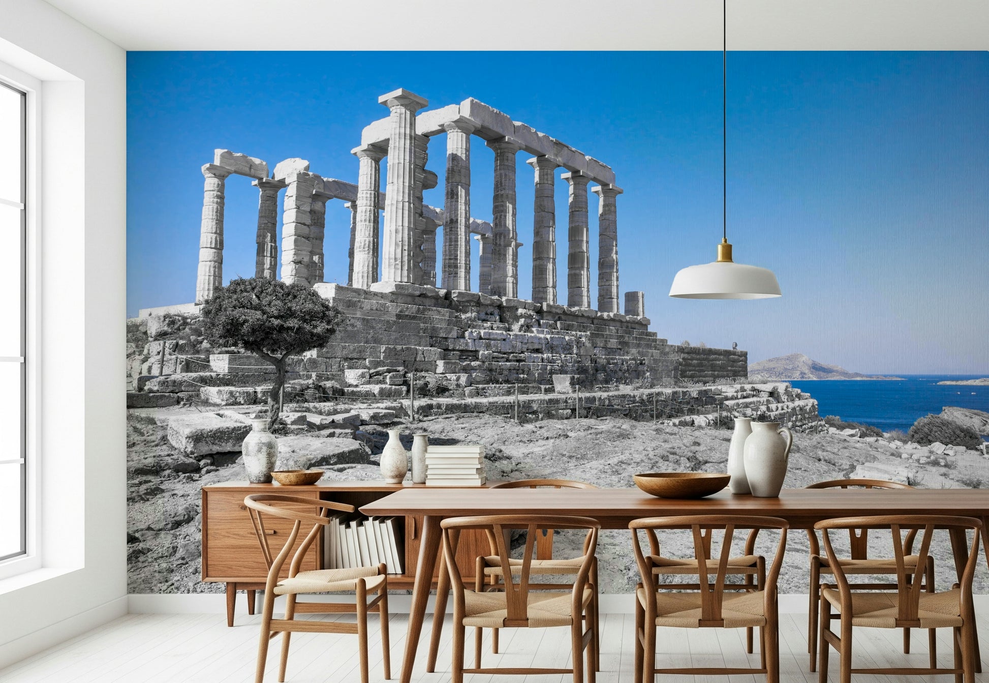 A cultural wallpaper portraying the legendary Poseidon Temple with its impressive Doric columns.