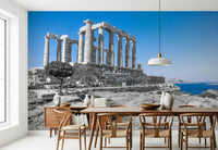 A cultural wallpaper portraying the legendary Poseidon Temple with its impressive Doric columns.