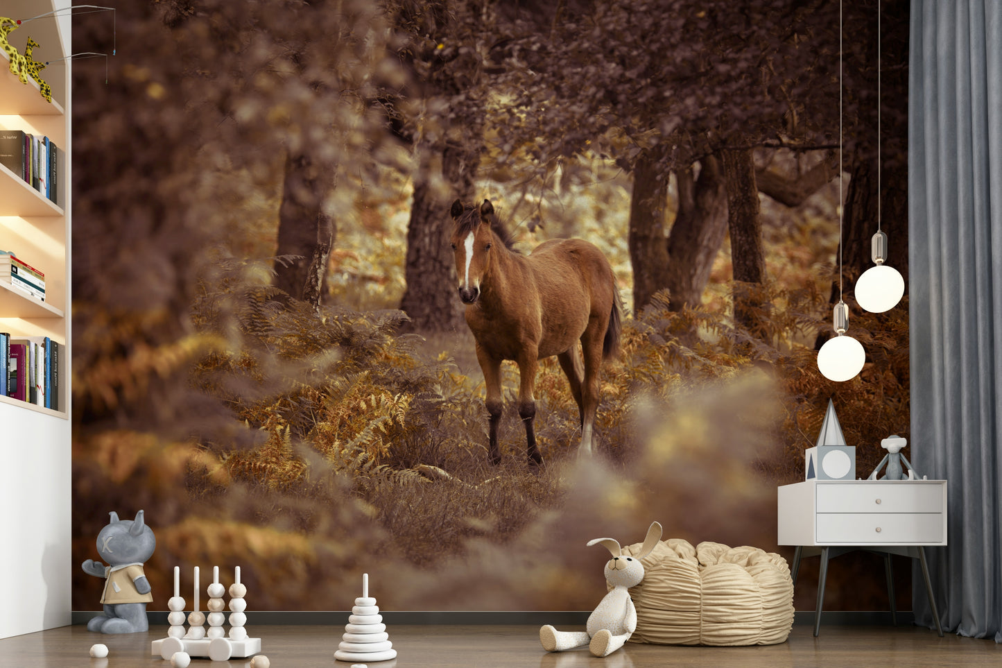 This wallpaper highlights a wild horse in soft, earthy lighting for a nature-inspired atmosphere.