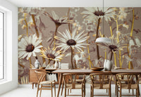 Floral wallpaper showcasing delicate daisies and wildflowers in warm, muted colors.