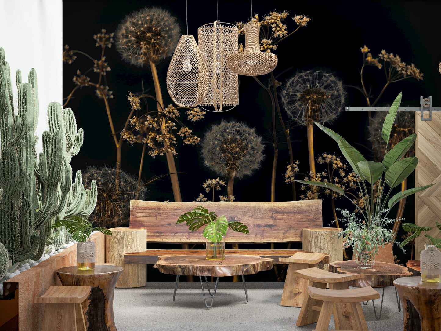 Wildflower wallpaper combining moody lighting with intricate natural details and airy seed heads.