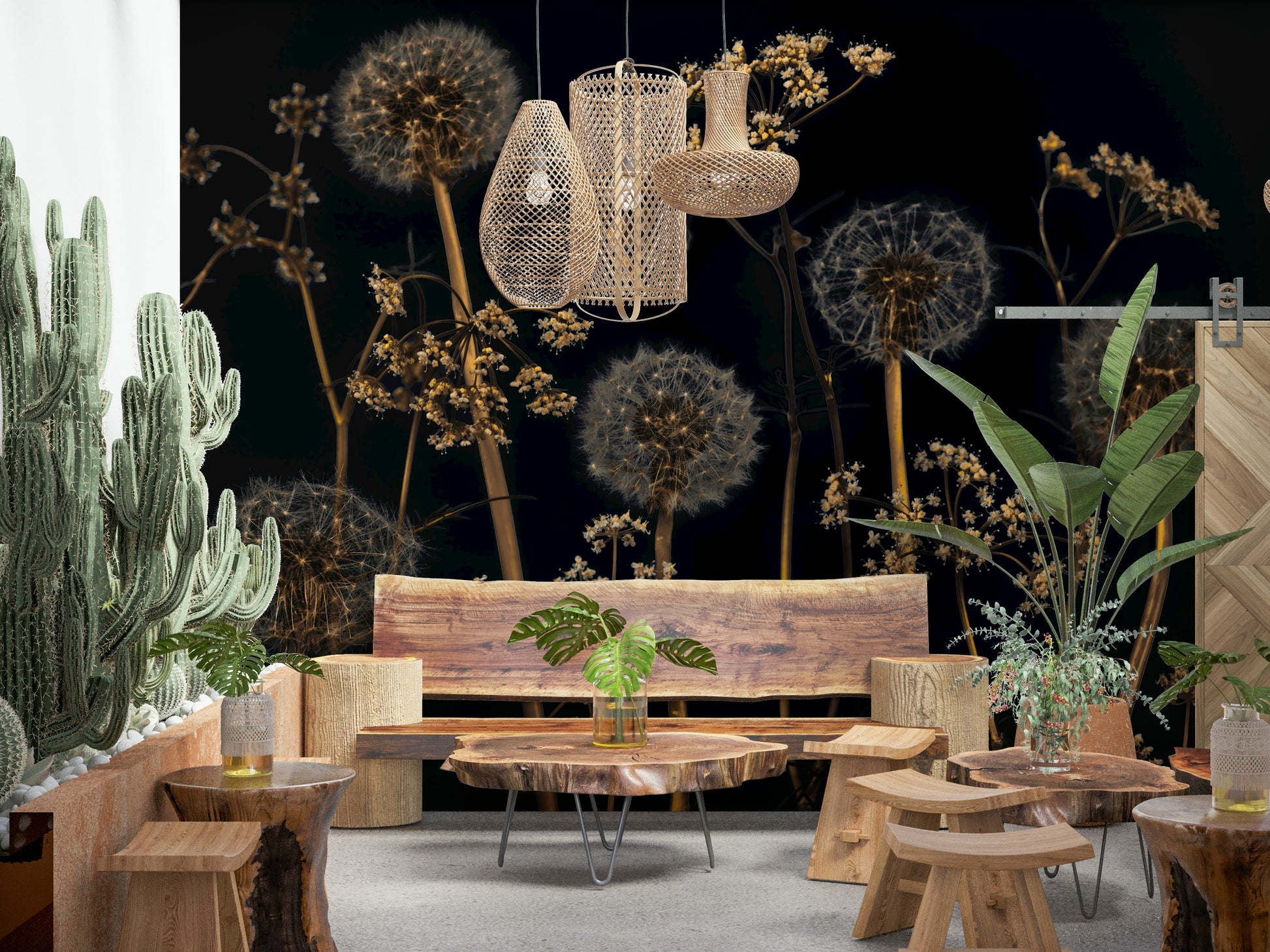 Wildflower wallpaper combining moody lighting with intricate natural details and airy seed heads.