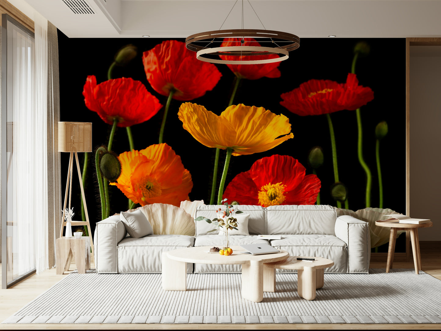 Colourful poppies wallpaper showcasing vibrant petals and detailed flower textures.