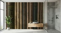 Wall mural showcasing antique book spines in muted earthy tones for a classic library look.