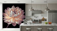 Wall mural capturing a detailed close-up of a dahlia in full bloom with swirling petal patterns.