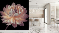 Elegant botanical mural highlighting the delicate curves of a blooming dahlia flower.
