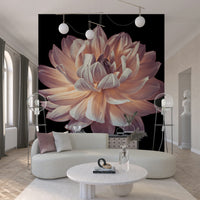 Decorative floral mural with a close-up view of a fully open dahlia blossom.