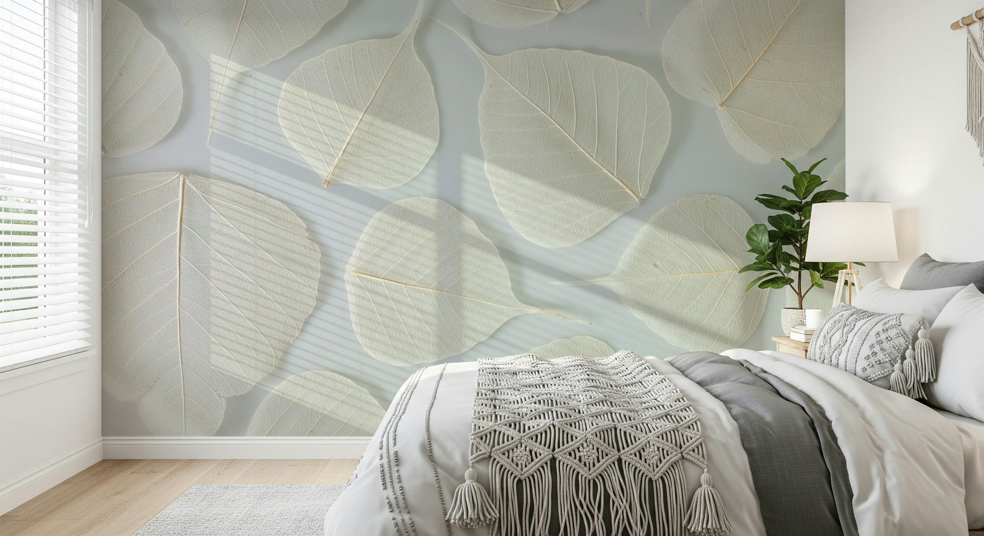 White translucent leaves Elegance wall mural natural art.