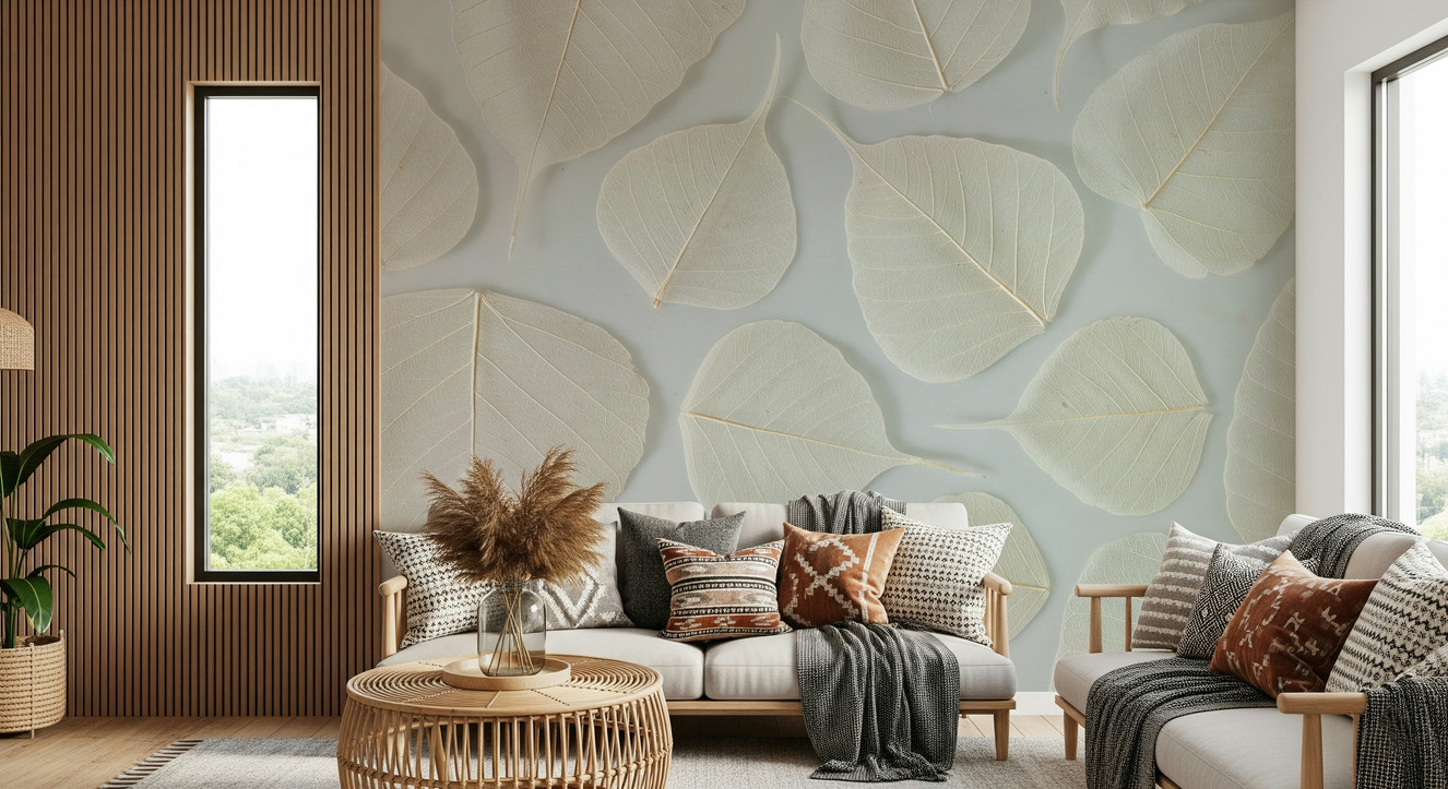 Delicate skeletal leaves Fragile Elegance wallpaper pattern.