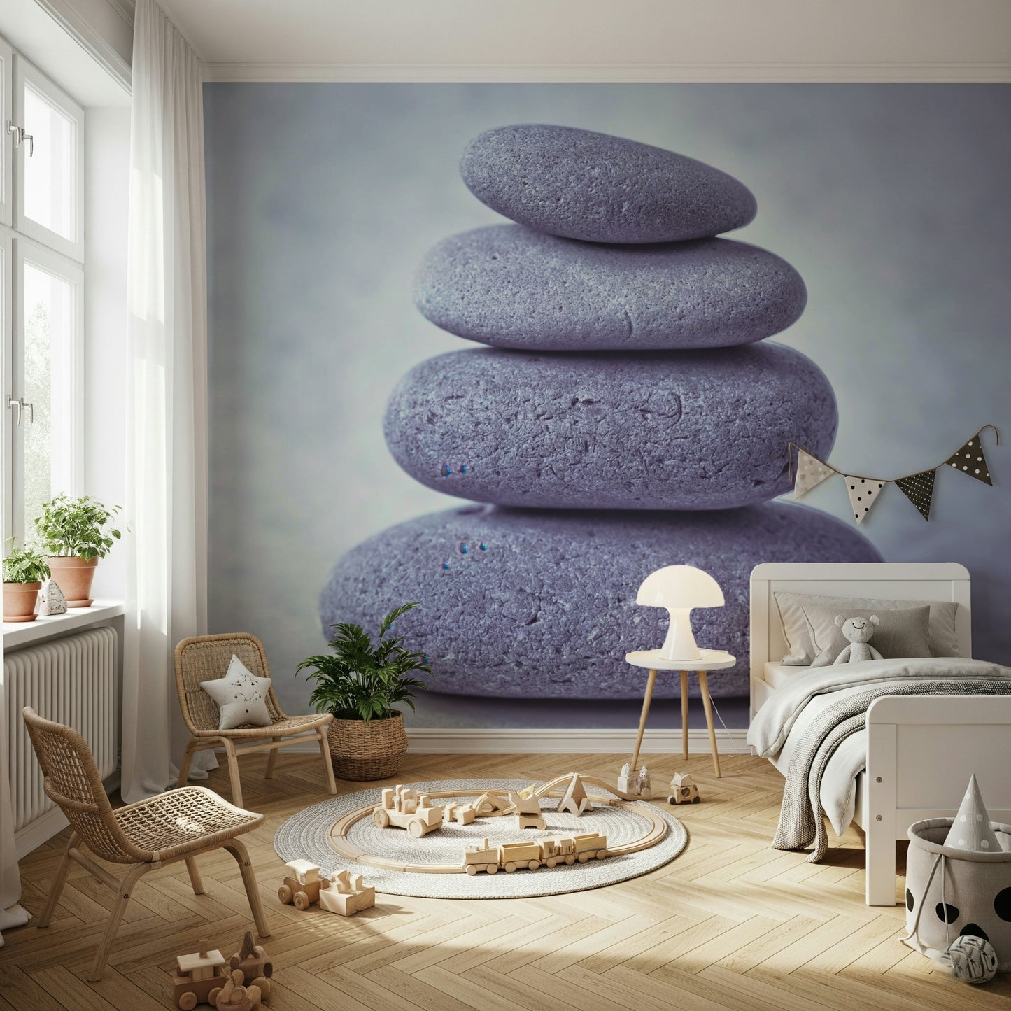 Spa décor Zen rock pile wallpaper elegant simplicity.