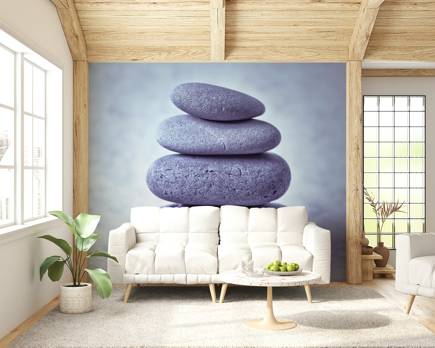 Stacked Stone Stack macro wall mural peaceful wellness image.