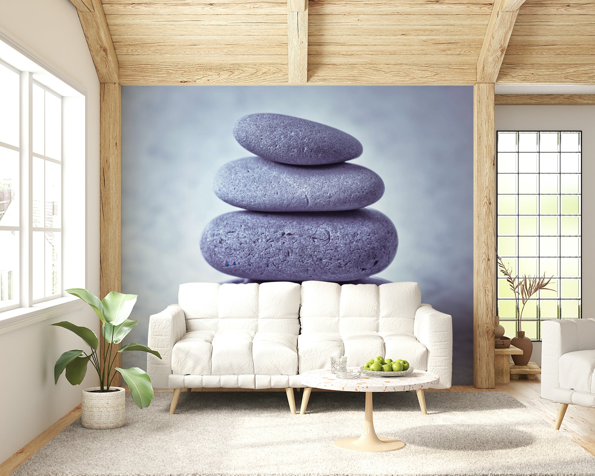 Stacked Stone Stack macro wall mural peaceful wellness image.