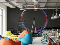Panoramic city Eye landmark monochrome wallpaper design.