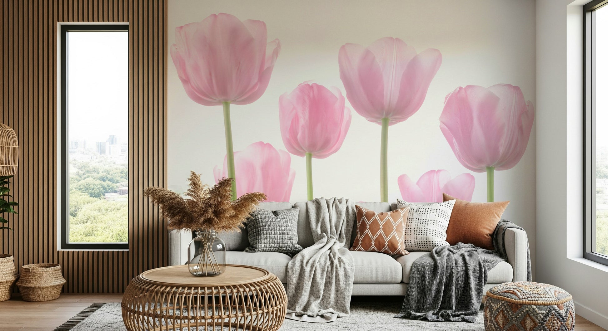 Whisper-soft Tulip bloom wallpaper lovely pink hues.