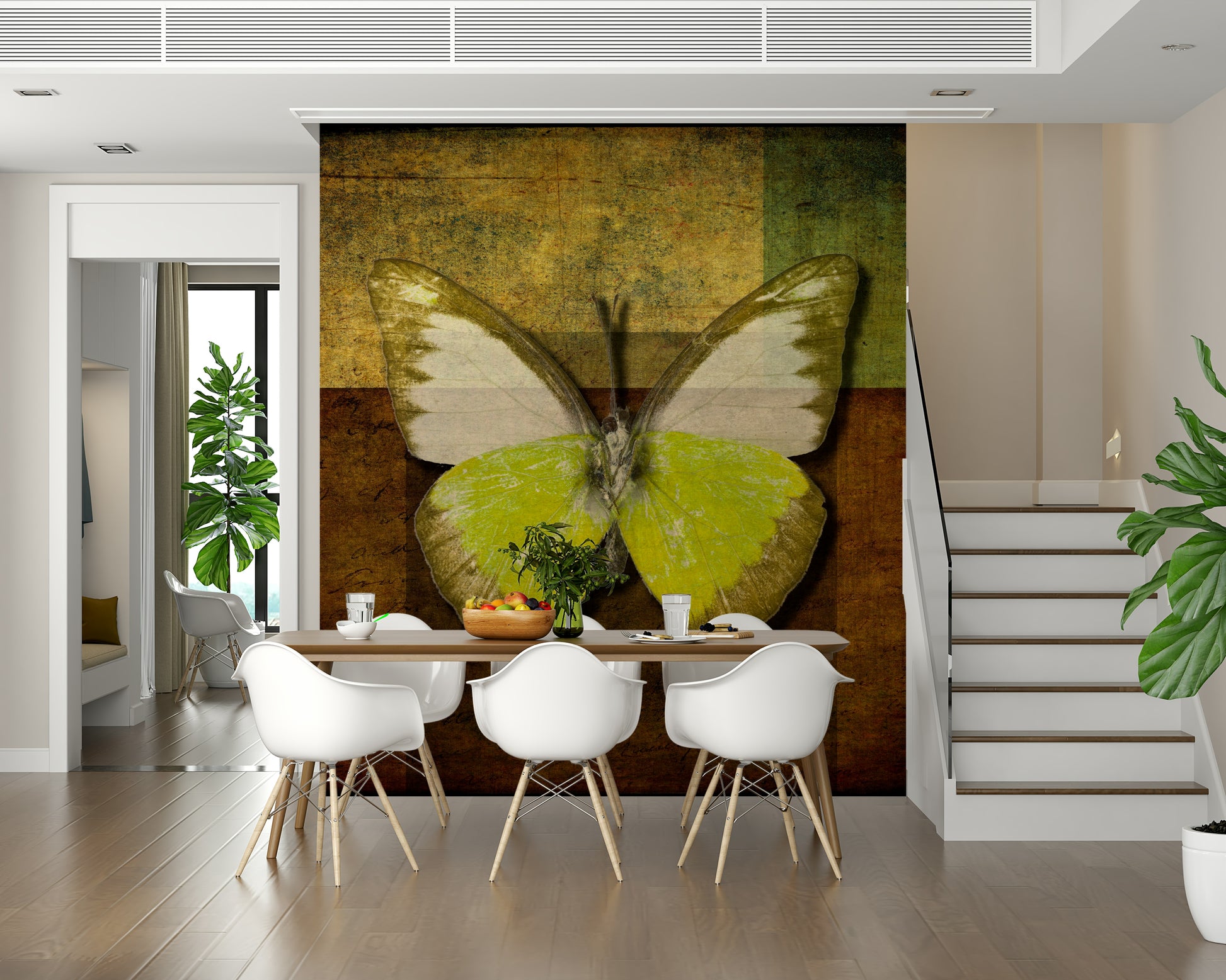 Unique sulfur butterfly art vintage wall mural high-quality texture.