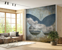 Dreamscape Wallpaper Butterfly silhouette clouds nature art.