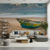 Coastal Art Wallpaper Beautifully textured abandoned boat perfect for a feature wall.