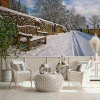 Snowy Park Wallpaper Secluded seating area inviting rest beneath the vast sky.