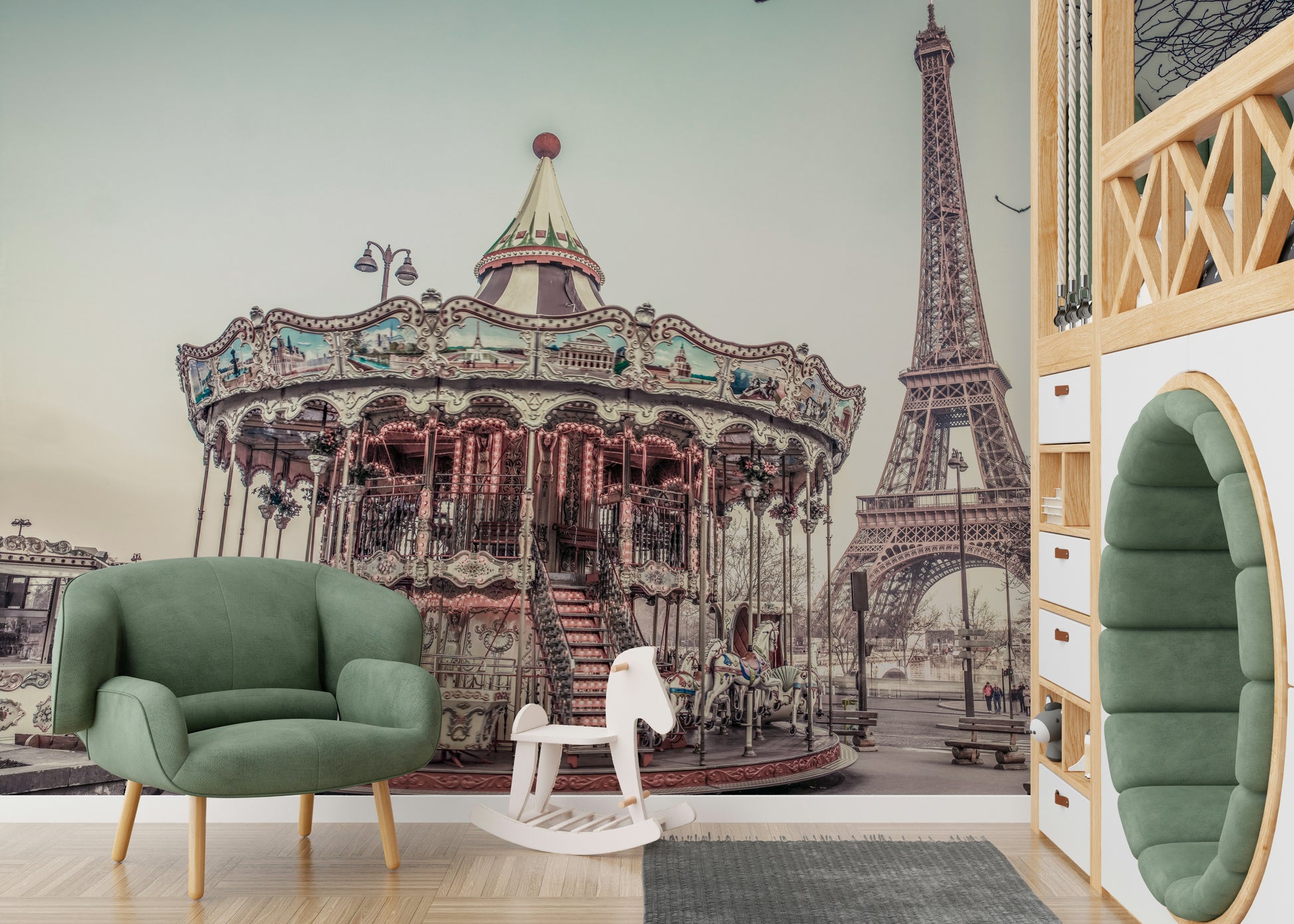Old World Carousel Wallpaper Nostalgic French fairground picture for a stunning wall.
