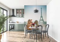 Eiffel Tower Teddy Mural Symbol of affection in the city of romance wallpaper.