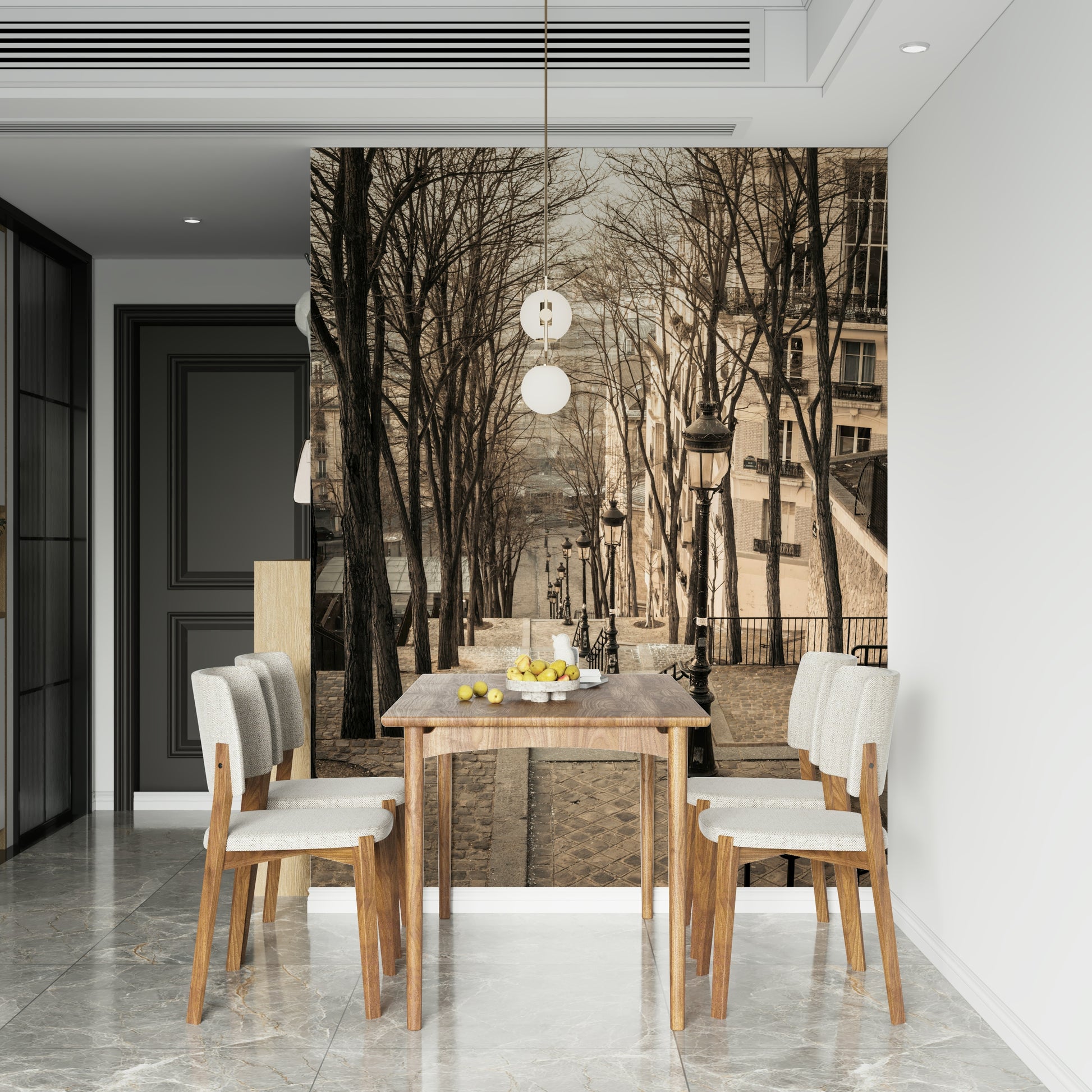 Montmartre Stairs Wallpaper Vintage Parisian stairway scene mural.