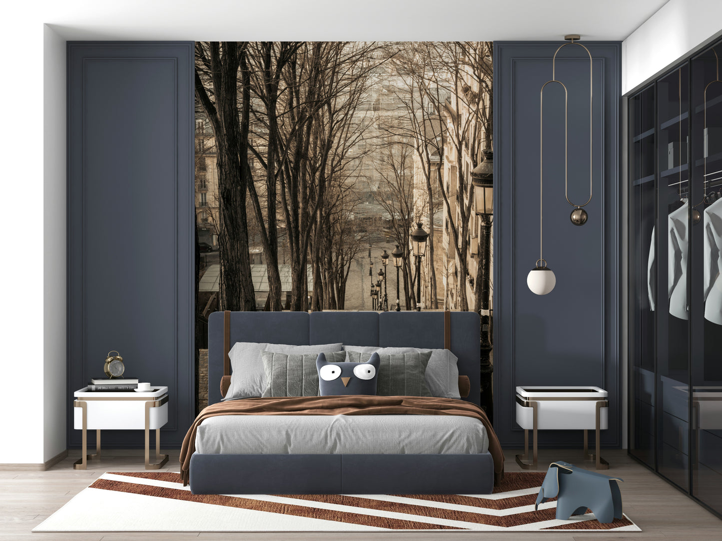 Montmartre Stairs Mural Charming urban view on a bleak winter day.