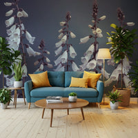 Soft focus bell flowers mural, ethereal floral arrangement.