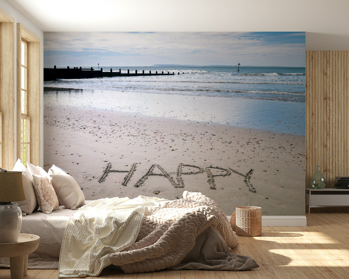 Sunlight reflecting on waves Happy Beach mural wonderful day.