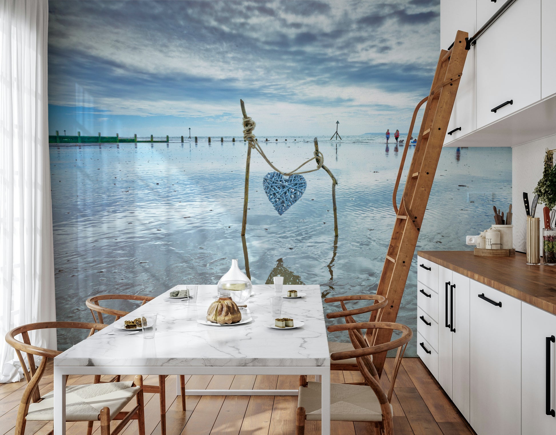 Symbolic heart display Bound by Love wallpaper romantic shore.