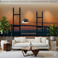 Riverside view Severn Bridge wallpaper captivating glow.
