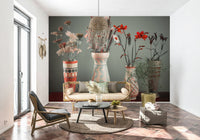 Earthenware vases with florals mural natural Floral Collection ambiance.