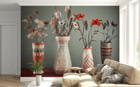 Bohemian vases and preserved flowers wall mural accents.