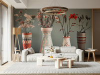 Pastel and red blooms mural for stylish Bohemian decor.