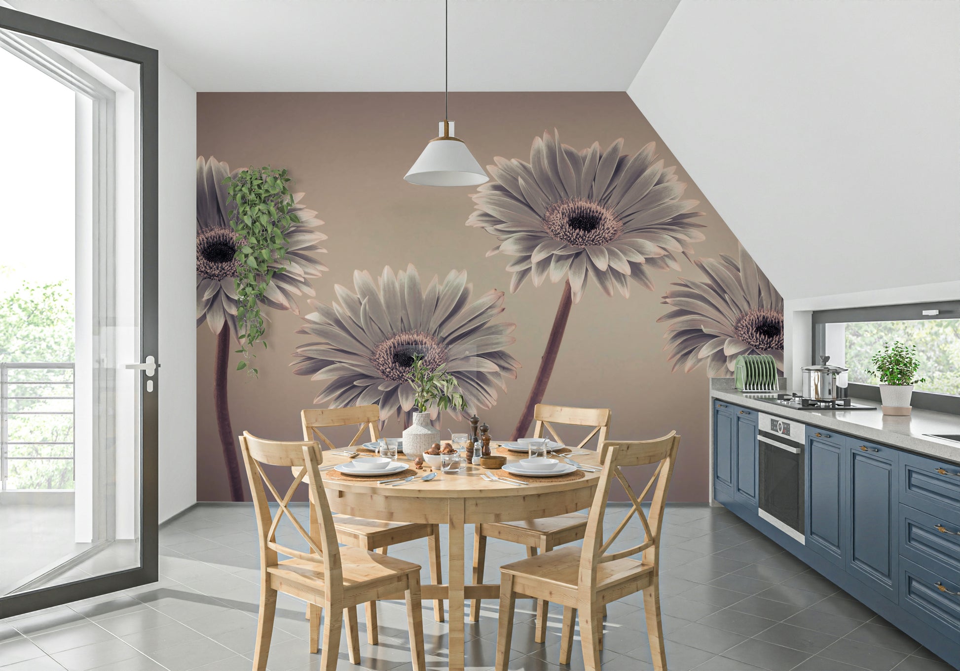 Shades of gray Gerbera Calm stem detail mural peaceful scene