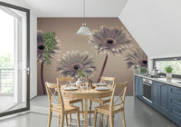 Shades of gray Gerbera Calm stem detail mural peaceful scene