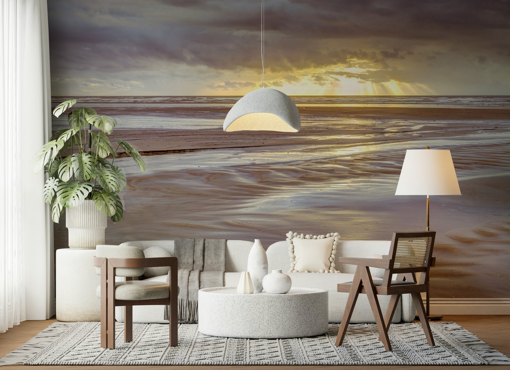 Blackpool beach Sunset wall art mural low tide water pools