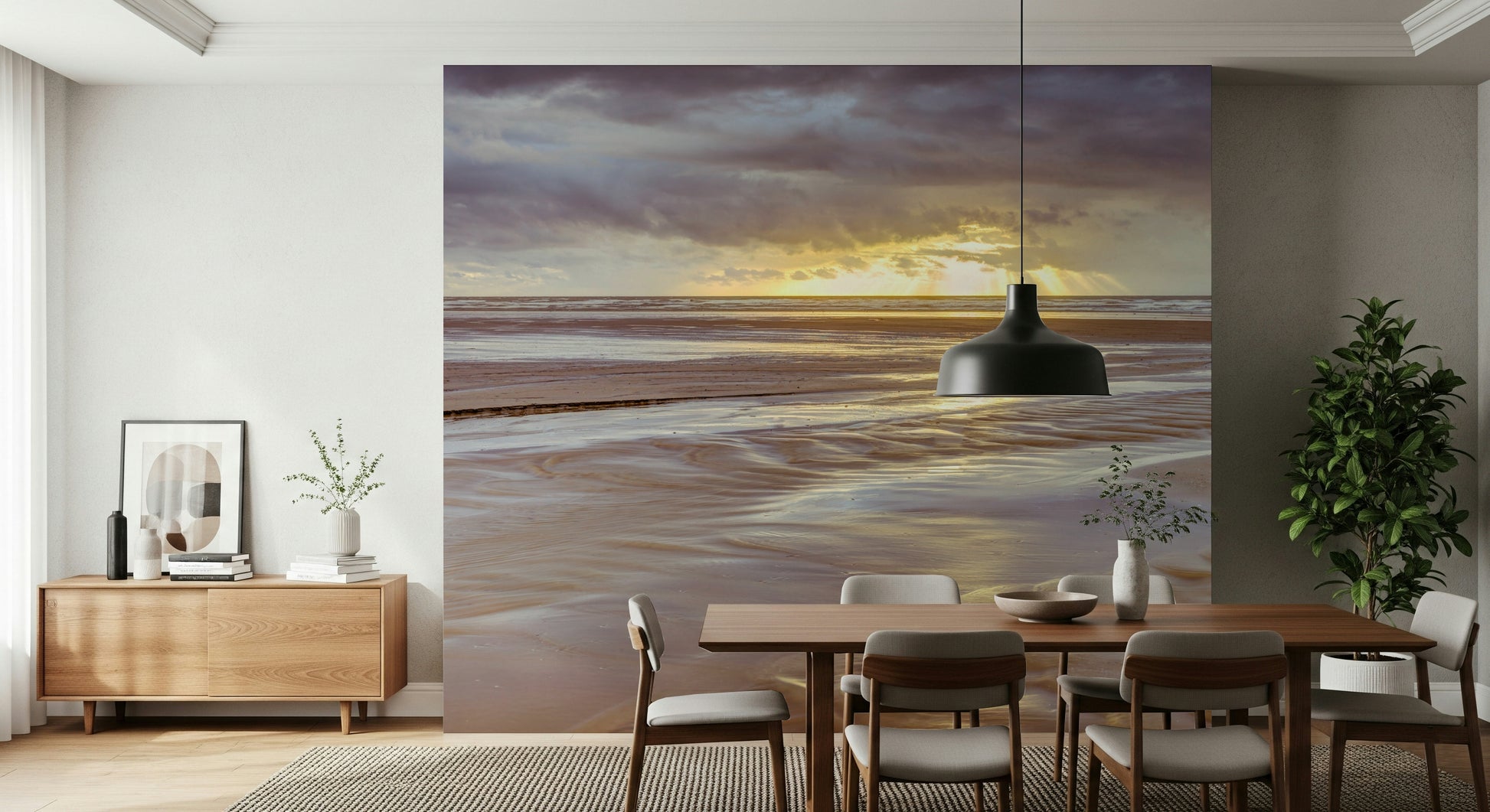 Wide coastal expanse Blackpool beach Sunset wallpaper tranquil horizon