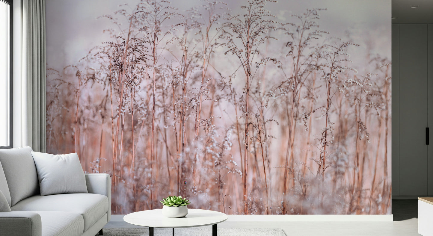 Graceful dormant plants wall mural, subtle nature pattern.