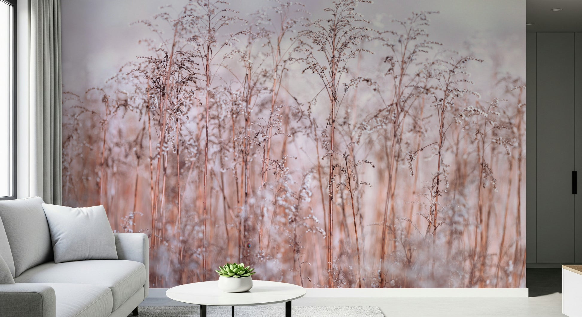 Graceful dormant plants wall mural, subtle nature pattern.