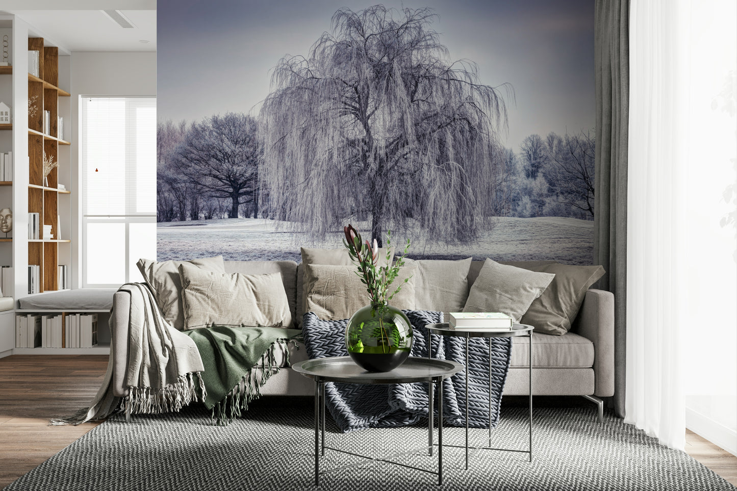 Crystal Winter Weeping Tree print wallpaper, sparkling design.